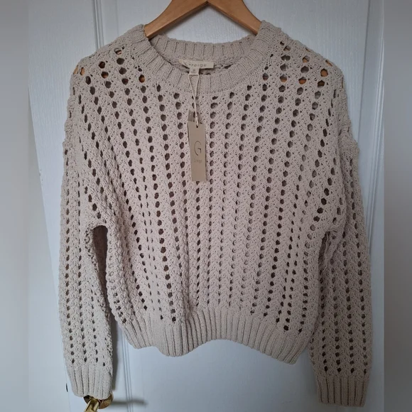NWT Greige Oversized Women's Beige Open Knit Sweater S - Picture 2 of 7